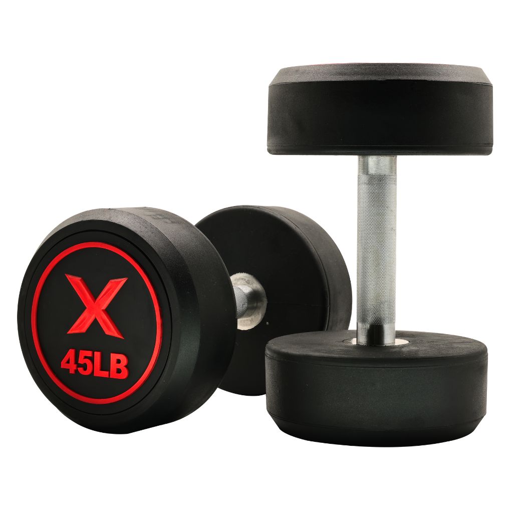 RawX Round Pro Dumbell 45 lb Professional rubber round dumbbells for commercial training spaces