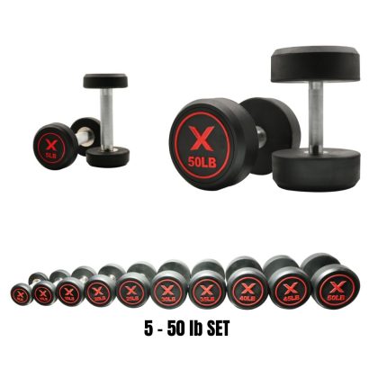 Professional Round Rubber Dumbbell set 5-50 lbs in 5 lb increments